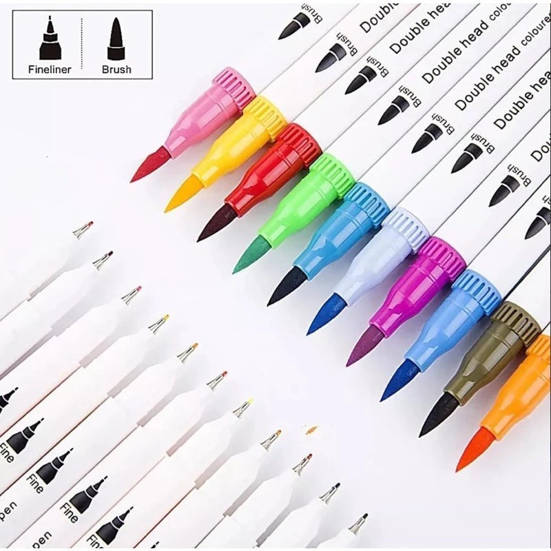 12 Pincel de Letras com Ponta de Pincel Colorido, Duas Pontas, Ponta Dupla, Barato