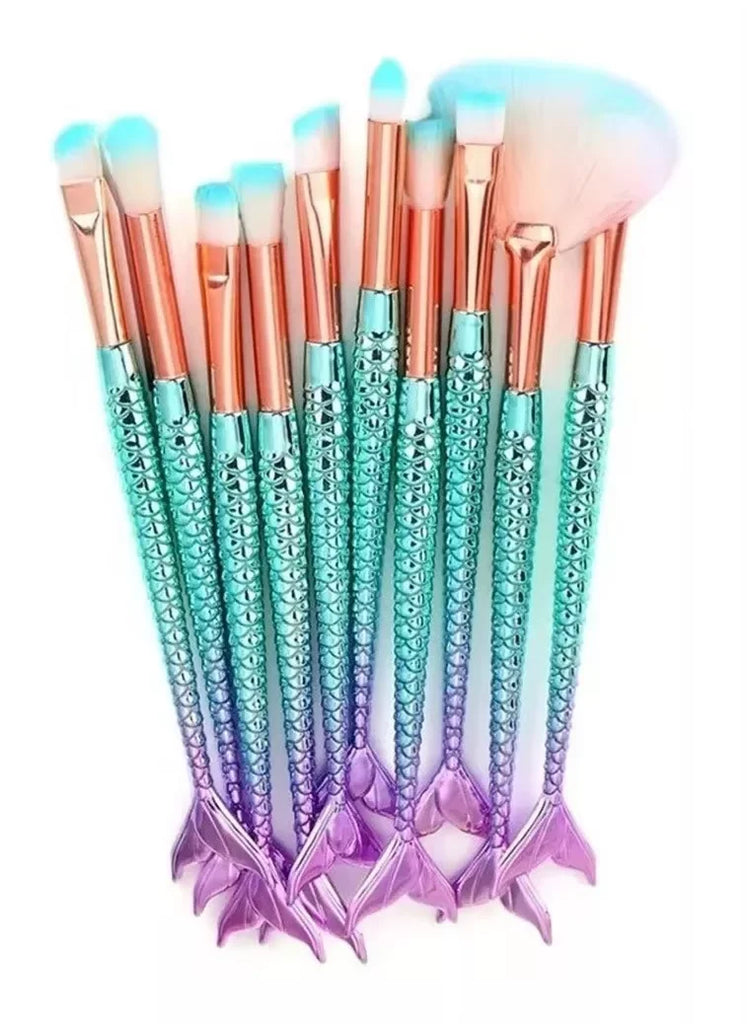 Kit de Pincéis de Maquiagem C/10 - Conjunto Completo de Sereia para Aplicação Profissional de Maquiagem de Alta Qualidade e Estilo