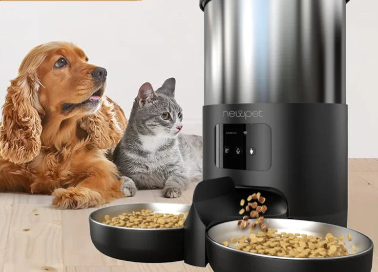 Comedouro PET de 5L com Microfone, Comedouro Automático para Gatos, Dispensador de Ração Inteligente para Cães, WiFi, Temporizador Quantitativo, Tigela de Alimentação em Aço Inoxidável