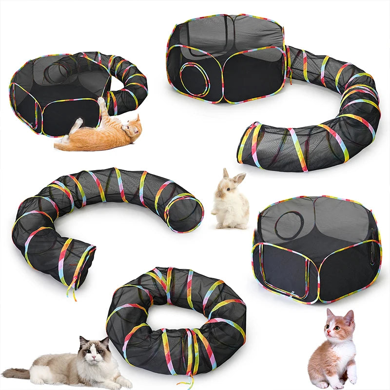 Novo túnel para gatos gaiola de coelho conjunto de duas peças ninho de gato brinquedo dobrável gaiola de rolamento para gatos suprimentos para animais de estimação