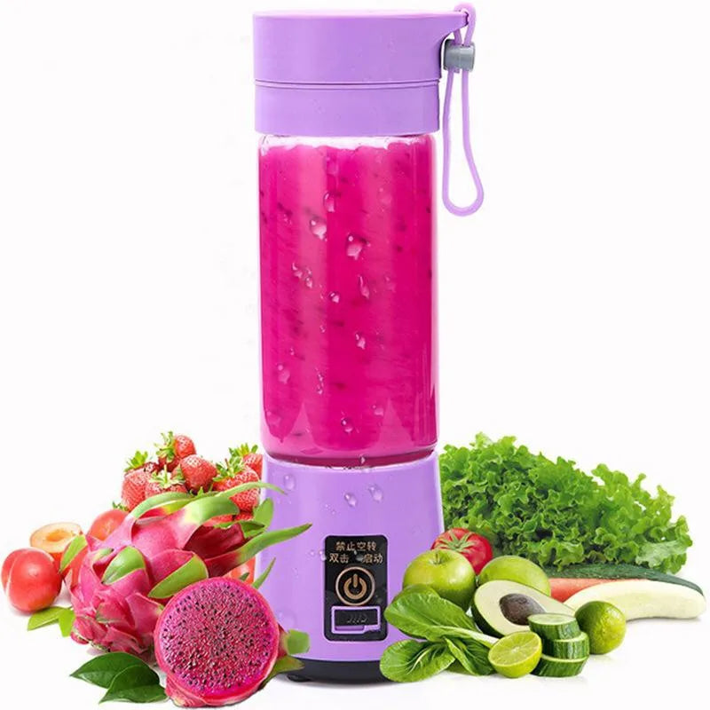 Mini liquidificador portátil, manual, cabo USB, 6 lâminas