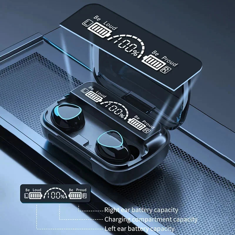 Fones de Ouvido Bluetooth M10 com Microfone, Caixa de Carregamento, Fones de Ouvido Sem Fio, Tela de Exibição LED